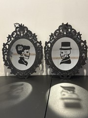 Set of 2 Gothic Skeleton Couple Cameo MIRROR Wall Decor Black Glitter Halloween
