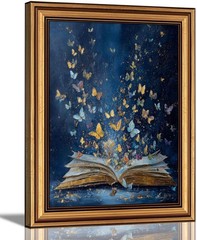 3D Texture Oil Painting,Vintage Gold Framed Wall Art, Classical Bookish Butte…