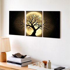 3 Pieces Golden Moonlit Tree Gold Large Wall Art Set for Bedroom Set Of 3