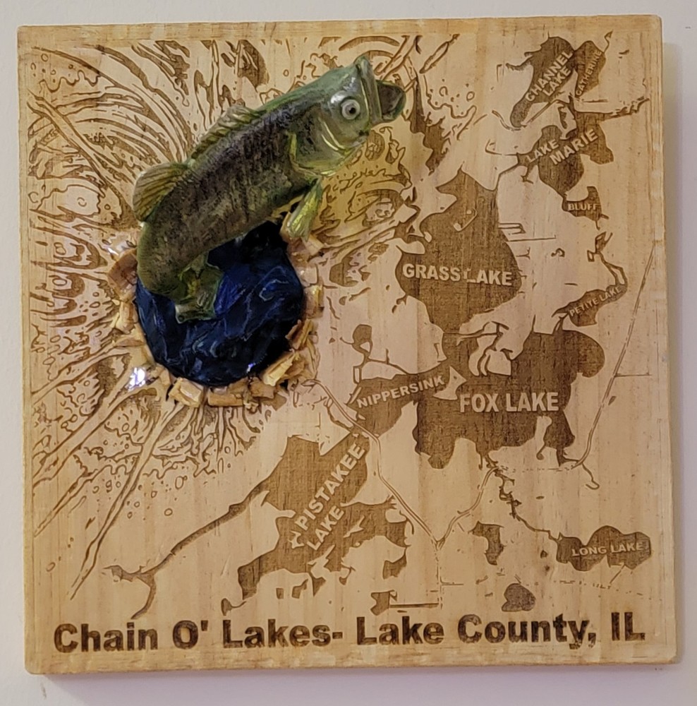 Chain of Lakes, Lake County Illinois Wall Art Bass/ Fishing Memorabilia 10×10