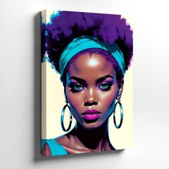 Wall Art African American Woman Portrait Canvas Print Purple Afro Modern Decor