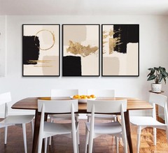 3pcs Black Gold Abstract Wall Art Bohemian Simple Geometric Canvas Poster Pri…