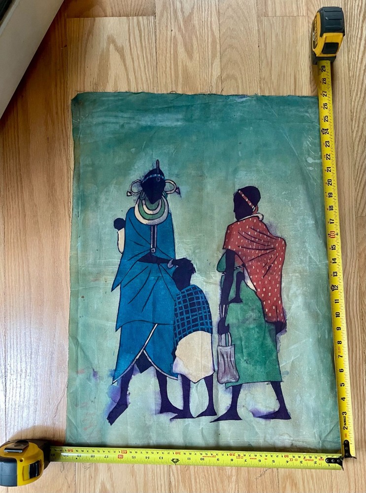 Original Handmade Tanzanian African Batik – Family Scene 20.5″ x 27″ – Unmounted