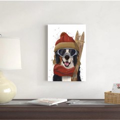 Bernese Mountain Dog Ski Wall Art On Wrapped Canvas 18×12 in