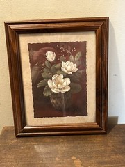 NIP 12” X 10” White Gardenia Print Hotel Art Framed In Plastic Wall Decor