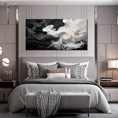 Large Abstract Black and White Wall Art for Living Room, Modern Minimalist Ne…