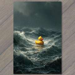 Art Print Rubber Duck Storm Rainy Sea Dark Waves Dramatic Ocean Survival Humor