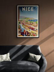 1930s Nice France Vintage Style French Riviera Beach Travel Poster – 24×36