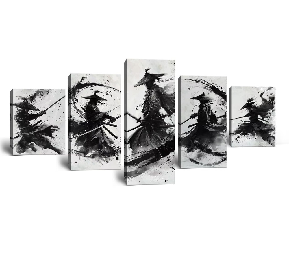 Japanese Samurai Wall Art Black and White Warrior Wall Decor Prints Vintage J…