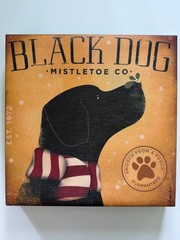 Stephen Fowler Black Dog Mistletoe Co Est 1972 Framed Canvas Print 11.75”x11.75”