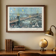 Brooklyn Bridge 1883 Fireworks Opening Night Bird’s Eye View Vintage Print