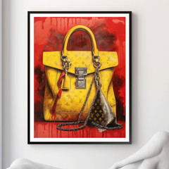 Luxury Red & Yellow Fashion Designer Handbag Tote Digital Wall Art Poster
