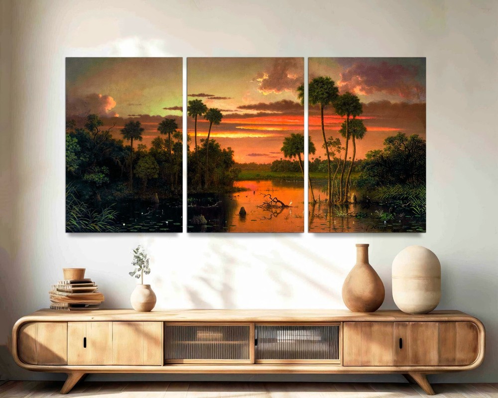 Florida Sunset Wall Art by Martin Johnson Heade Art, Canvas Art Print 48″x24″