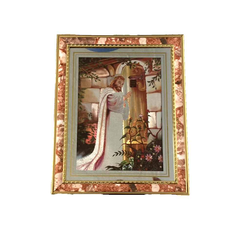 Vintage «Jesus Knocking On Your Door» Religious 8×10″ Picture Brass Framed