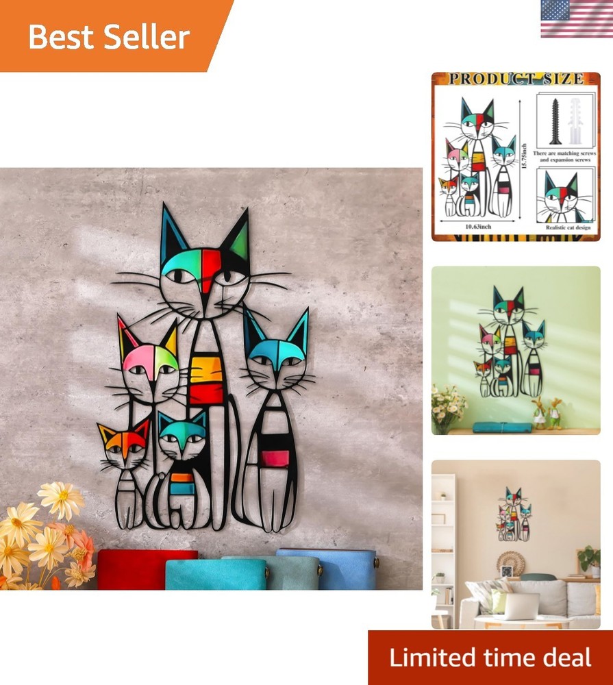 Colorful Iron Cat Wall Art – 10.6×15.7 in, Perfect for Cat Lovers’ Homes
