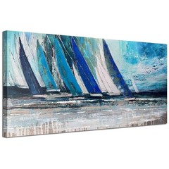 Nautical Teal Sailboat Painting Coastal Decor