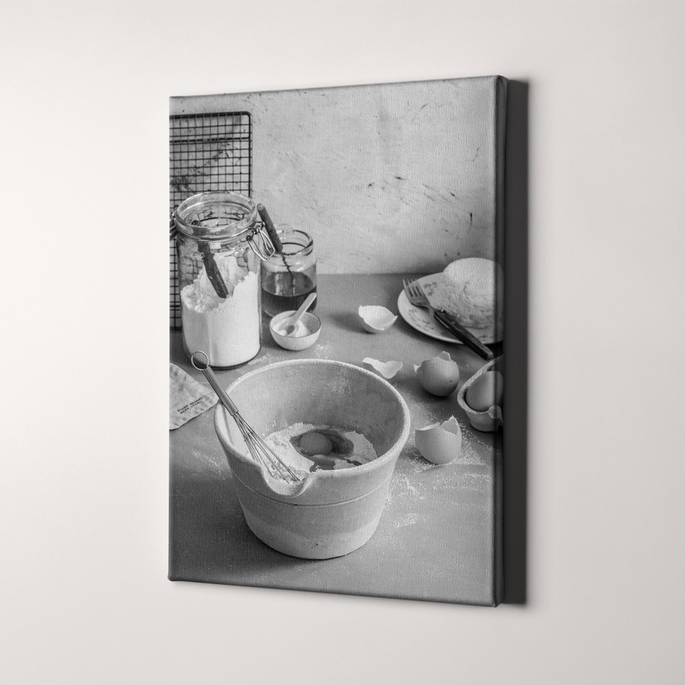 Baking In The Kitchen Black and White Kitchen Canvas Wall Art Print
