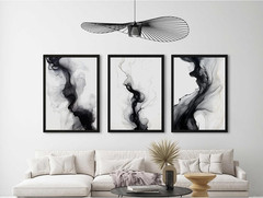 Modern Black & White Abstract Wall Art Set of 3 – Framed Canvas Decor 16×24