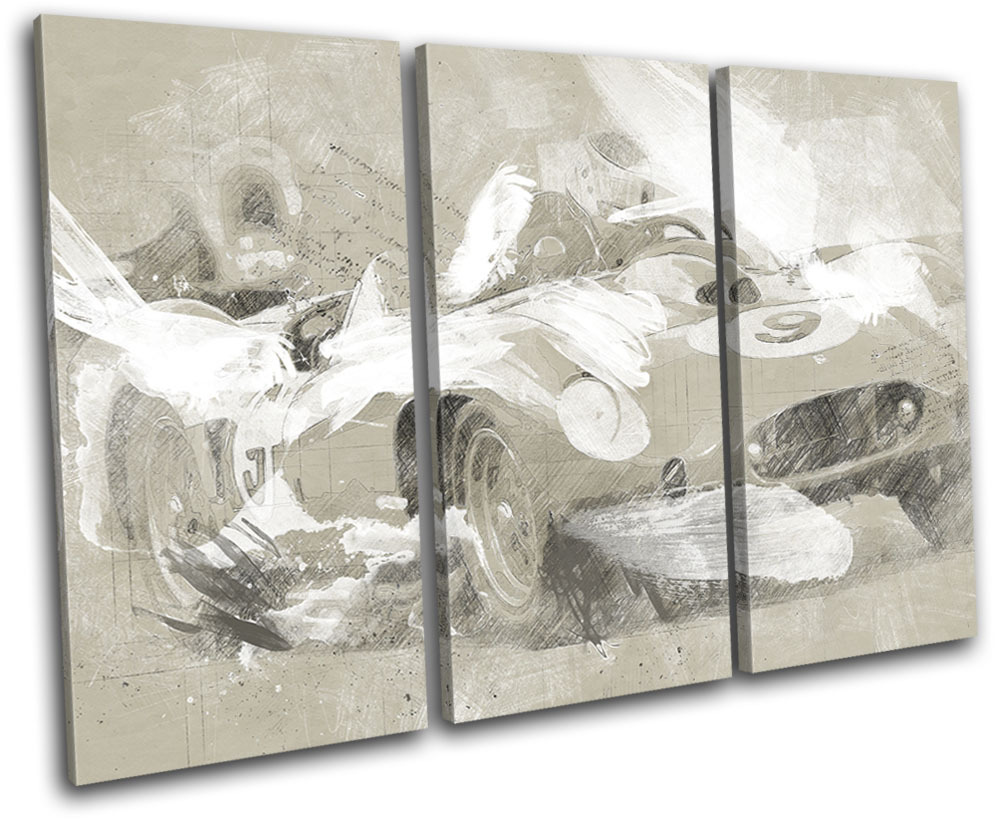 Vintage Racer Paint Abstract Cars TREBLE CANVAS WALL ART Picture Print
