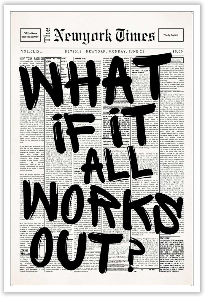 Retro Black And White Newspaper Poster What If It All Works Out Canvas Wall Art