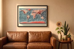 Bathymetric World Map, World 2D Relief Map, World Vintage Map – 2D Flat
