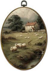 XFCICRLJ Vintage Easter Rustic Sheep Wall Art Decor, French Country Landscape Ov