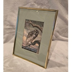 Vintage Framed Owl Print Art Nature Scene Gold Tone Frame Desk Tabletop Decor