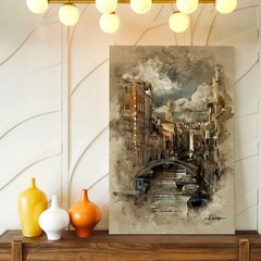 Wall Art Venice Canal Cityscape Watercolor Print Bridge Boats Architecture Decor