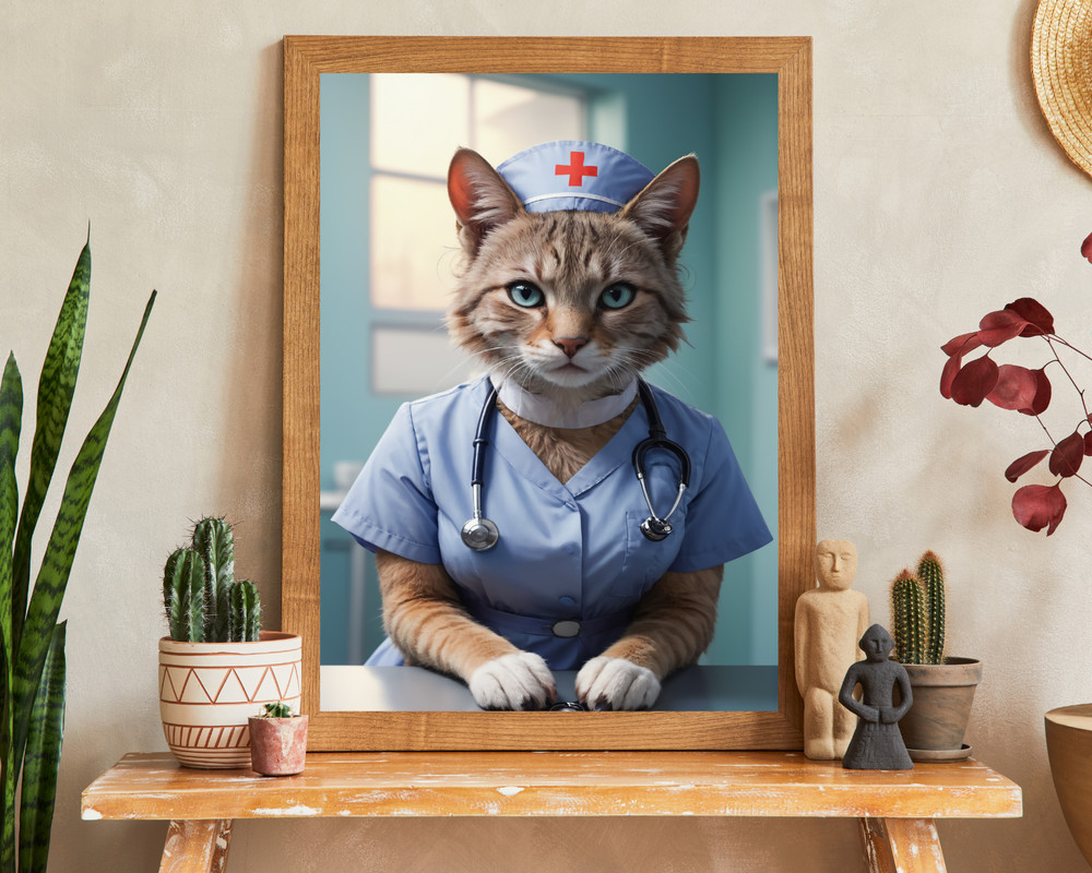 Nurse Cat Portrait, Animal Portrait, Realistic Animal Portrait, Animal Wall Art