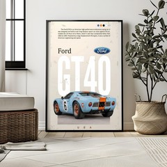 Ford GT40 Poster – Vintage Le Mans Race Car Automotive Wall Art Print