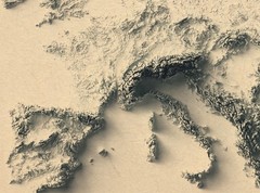 Europe Map, Europe 2D Relief Map, Europe Vintage Map – 2D Flat Print