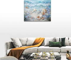 Beach Seashell Bathroom Wall Art Coastal Starfish Pictures Wall Decor Modern Hom