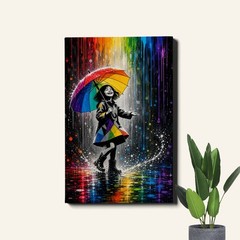Girl With Rainbow Umbrella Canvas Print Colorful Graffiti Street Scene