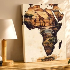 Wall Art Africa Map Giraffe Safari Landscape Wildlife Canvas Print Home Decor