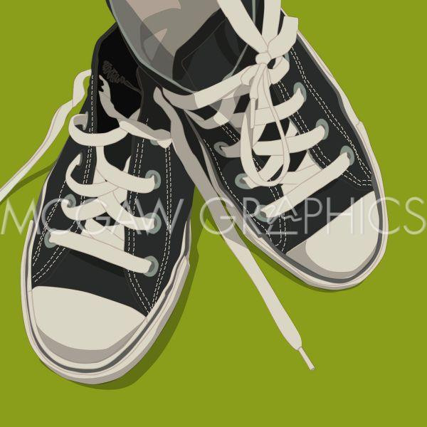 Low tops Black Sneakers, John Golden, Wall Decor Home Art Print 8″ x 8″ 2360