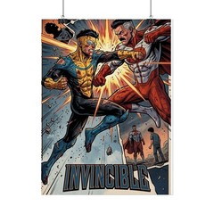 Invincible Comic Poster, Superhero Fight Wall Art, Comic Book Print, Rolled