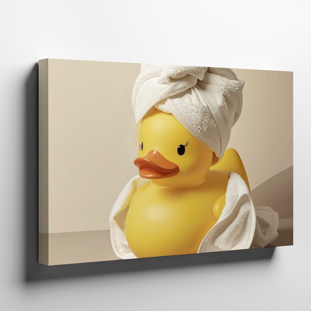 Wall Art Canvas a Rubber Duck Sitting on a Surface Wrapped in a Towel Around