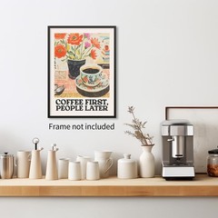 Vintage Floral Aesthetic Wall Art – Coffee Themed Canvas Prints for Kitchen &…