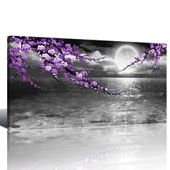 Large Purple Wall Art Decor for Living Room Bedroom Framed Black and White Se…