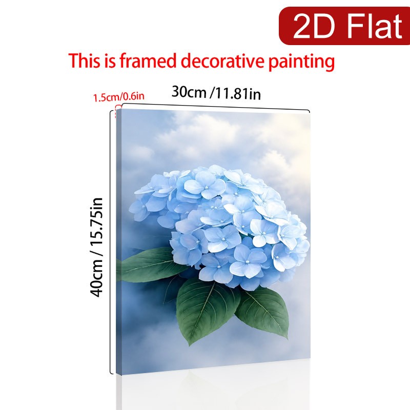 Sky Blue Hydrangea Cloud Minimal Canvas Wood Frame Fresh Home Wall Decor Gift