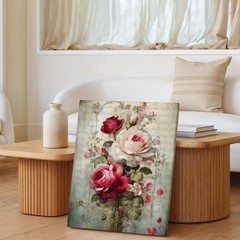 Vintage Style Floral Canvas Wall Art Red And White Rose Bouquet Print Home Decor