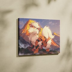 Arcanine Pokemon Canvas Wall Art Fire Type Mountain Print Anime Fan Room Decor