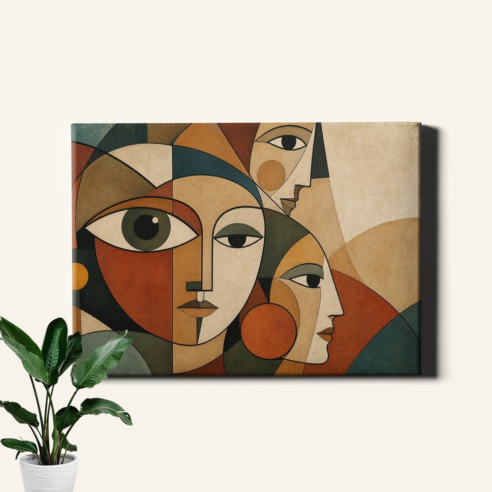 Abstract geometric faces mid century color blocks Canvas Print retro portrait