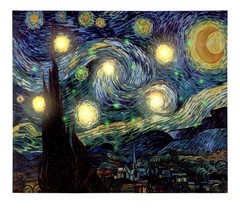 Van Gogh Starry Night Printed Decor with LED And Color Canvas Painting