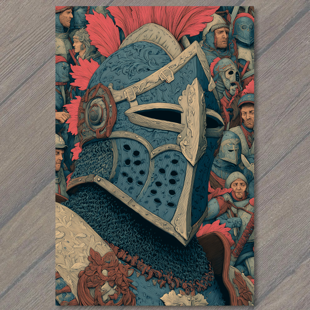 Art Print Ornate Knight Helmet Pink Feather Chainmail Medieval Warrior Army Men
