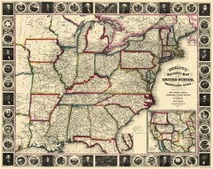 Historic State Map – United States Eastern Travellers Guide – Phelps 1852