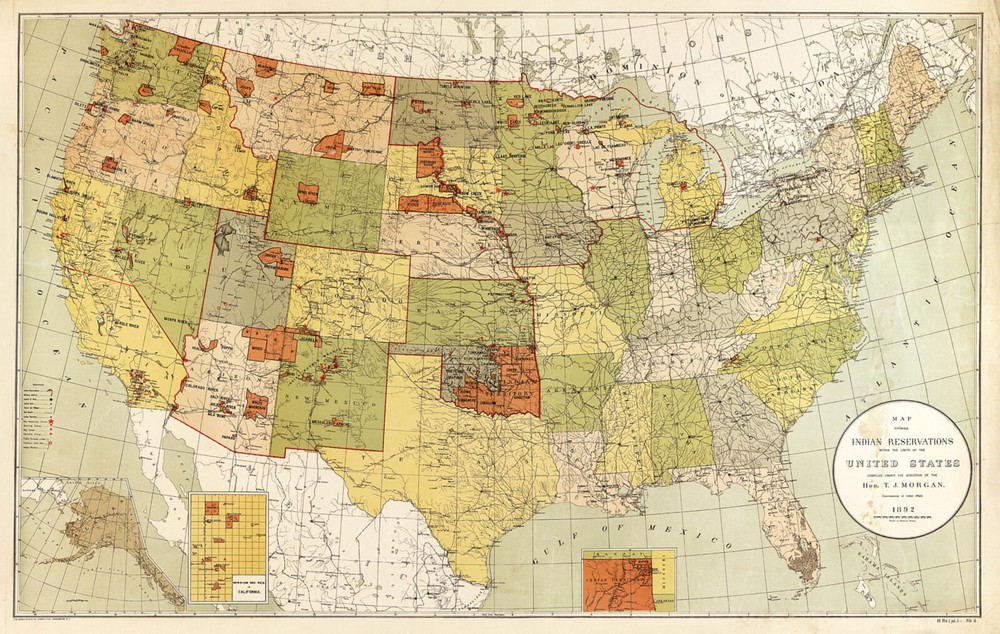1892 Map of Indian Reservations Territories US Native American Territory Poster