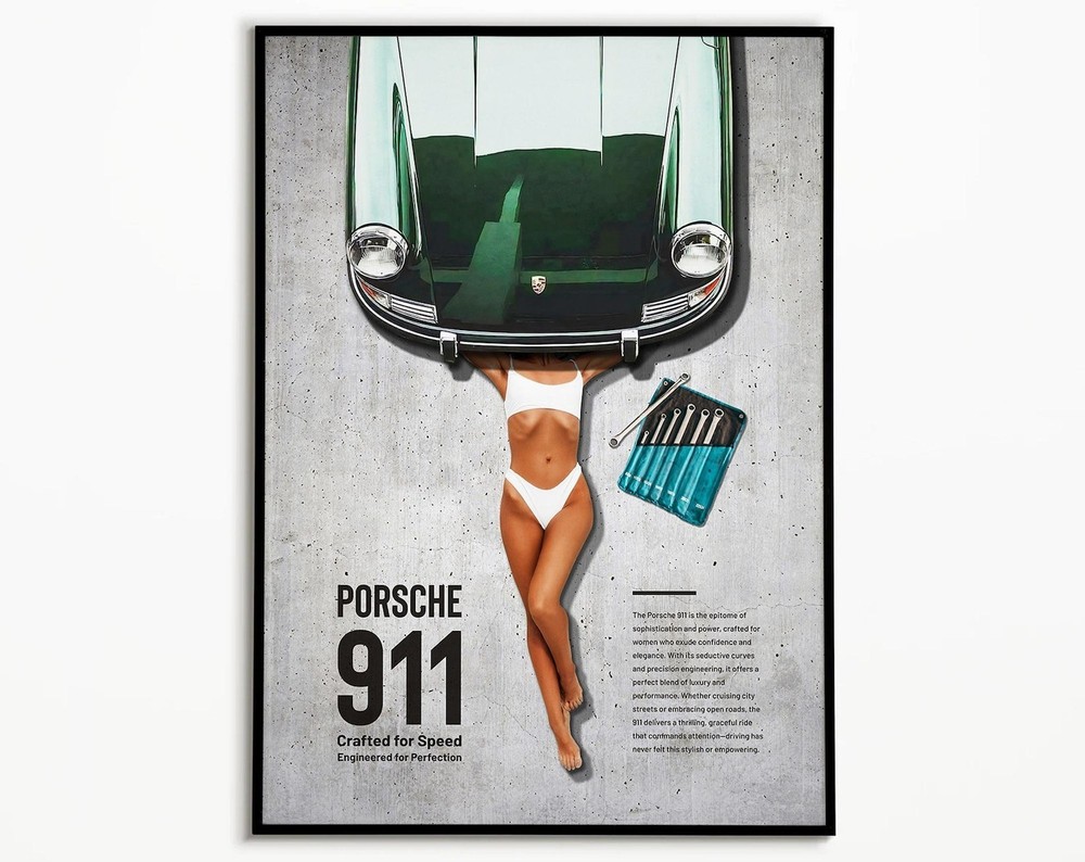 Classic Green Porsche 911 Print – Retro Car Poster, Vintage Automotive Wall Art