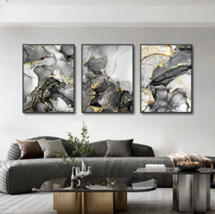 3pcs Frameless Luxury Black & Gold Marble Wall Art 30*40 Perfect for Home Decor