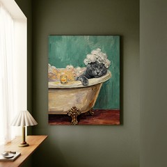 «Spa Day» – Solid Grey Vertical Canvas – Cat Lover Wall Art